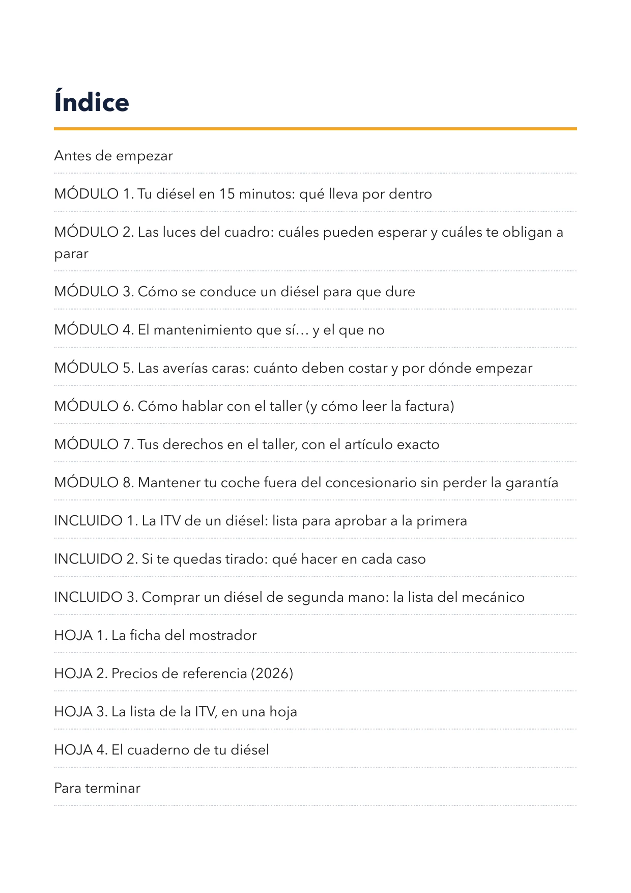 Índice de la guía Tu diésel sin sustos