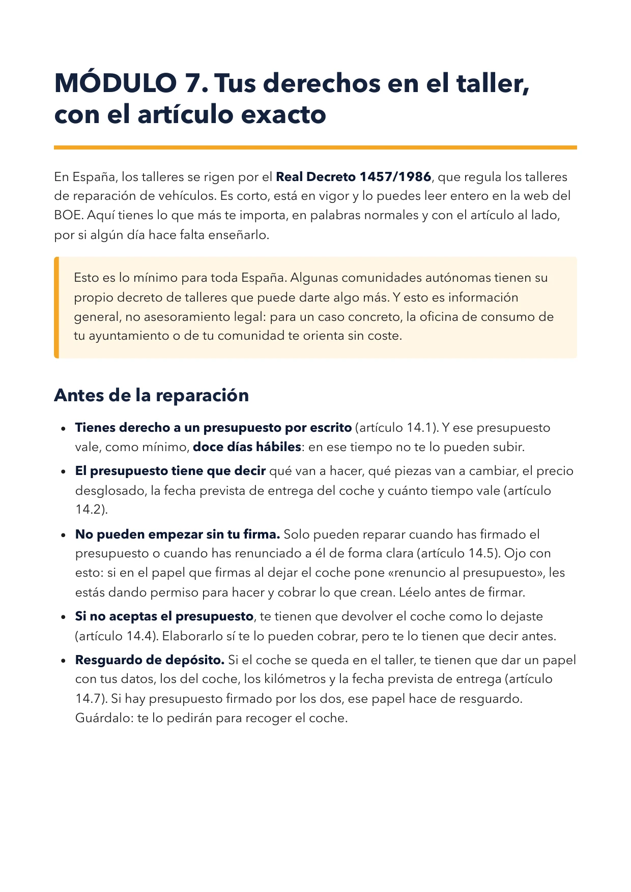Tus derechos, con el artículo de la ley.